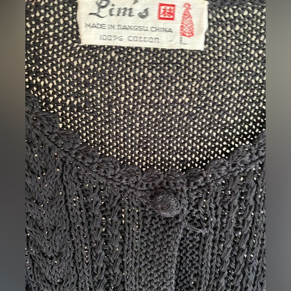 Vintage Doen Style Vintage Crochet Black Knit Sweater size Large Cotton - Picture 4 of 7